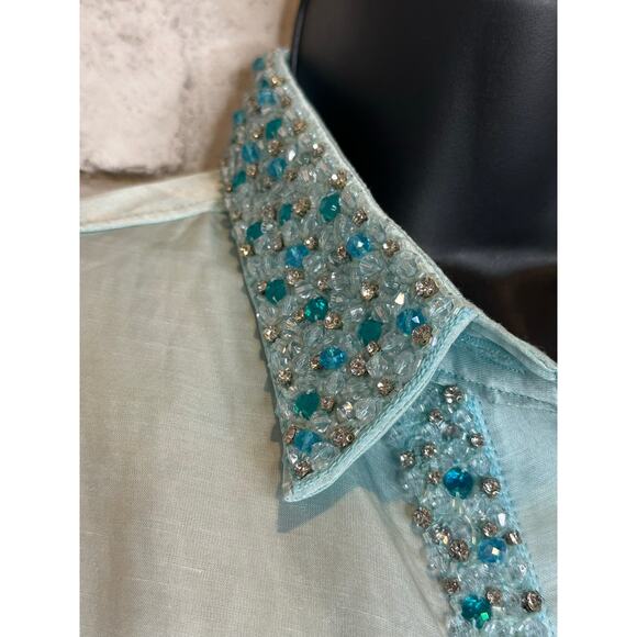 Bella Tu embellished 54" Kara caftan linen blend shirtdress size M $415 NWT - Picture 12 of 16